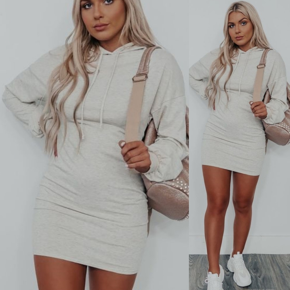 . Shop Hope's Favorite View Beige Long Sleeve Hooded Mini/Midi Dress